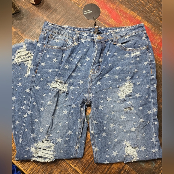 mittoshop Denim - Mittoshop Starry Distressed Blue Skinny Jeans